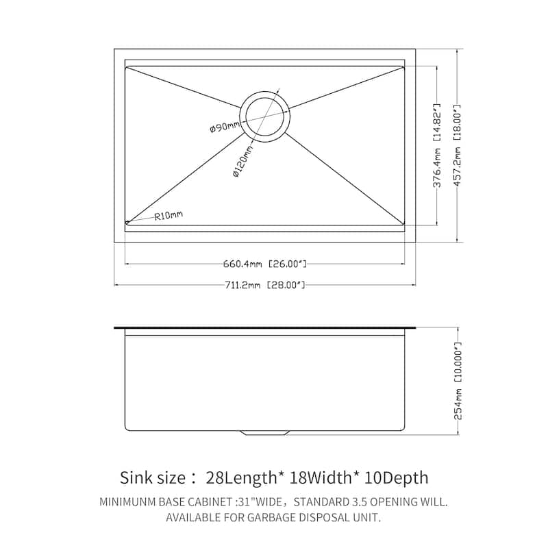 28" Undermount 16 Gauge Single Bowl Stainless Steel Kitchen Sink in Gunmetal Black - 28'' x 18'' x 10''
