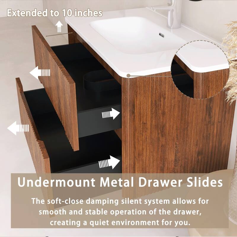 Floating Bathroom Vanity Integrated White Ceramic Sink