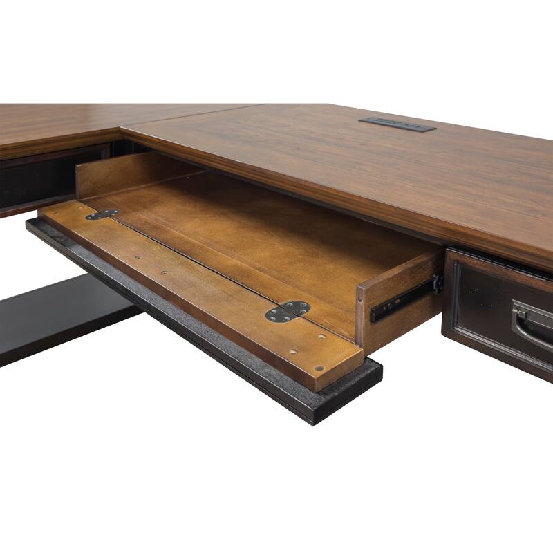 Hartford Wood Open L-Desk and Return, Writing Table and Return, Office Desk and Return, Black