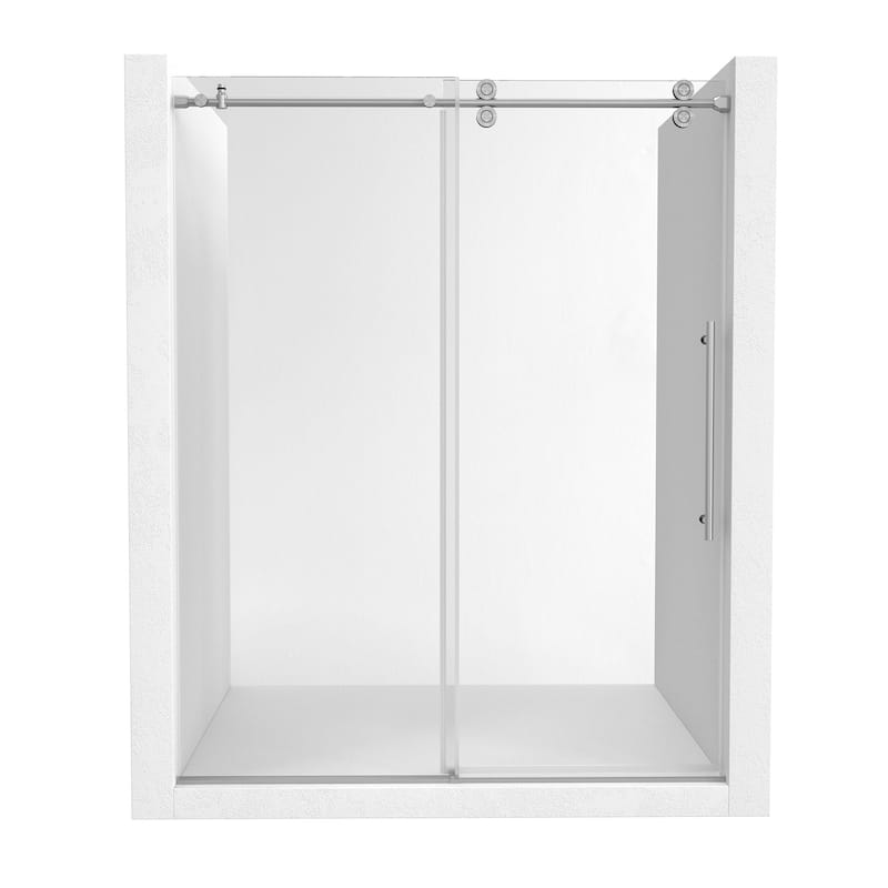CASAINC 48"/60"W x 76"H Sliding Frameless Shower Door with Clear Glass - 60" x 76" - Brushed nickel