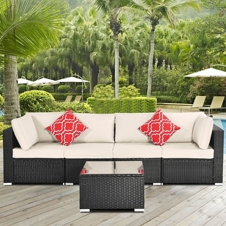 5-Piece PE Rattan Wicker Patio Sofa Sets With 2 Pillows - Bed Bath ...