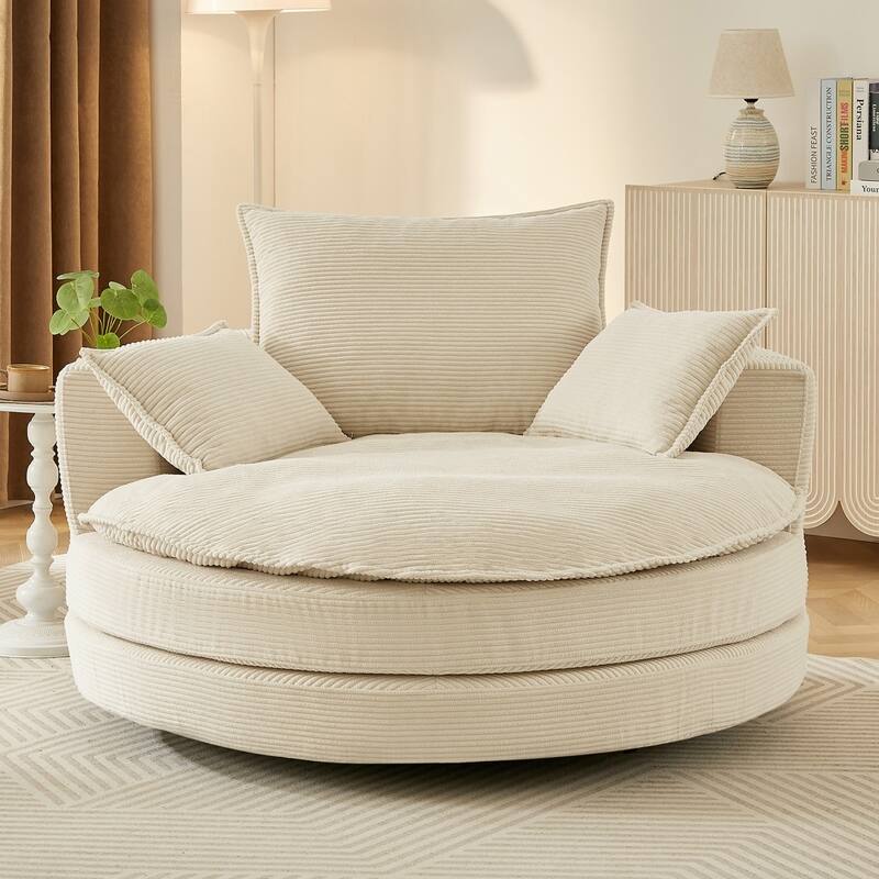 360° Swivel Sofa Chair Accent Barrel Chair with Dual-layer Cushion Design and 3 Removable Pillows