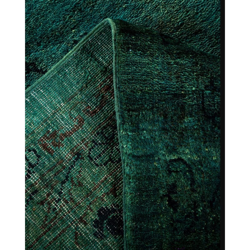 Overton Hand Knotted Wool Vintage Inspired Modern Contemporary Overdyed Green Area Rug - 11' 10" x 12' 5"