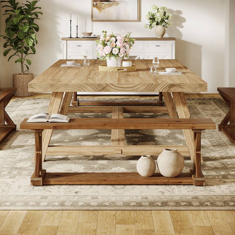 59" Solid Wood Dining Bench, Rustic Farmhouse Bench for Dining Table