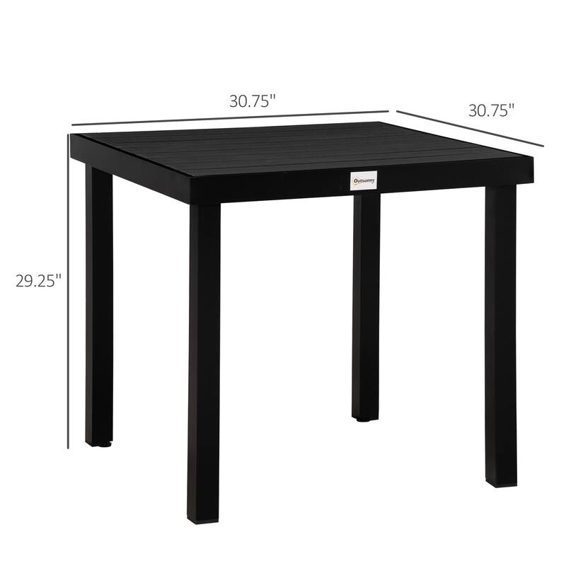 Outdoor Dining table for 4 Person, Square, Aluminum Metal Legs for Garden, Lawn, Patio, Woodgrain Black