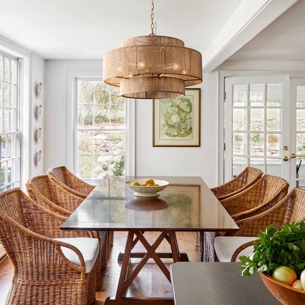 Bohemian Brown Hemp Rope Tiered Drum Chandelier Light - 23.62 "W x 15.16"H