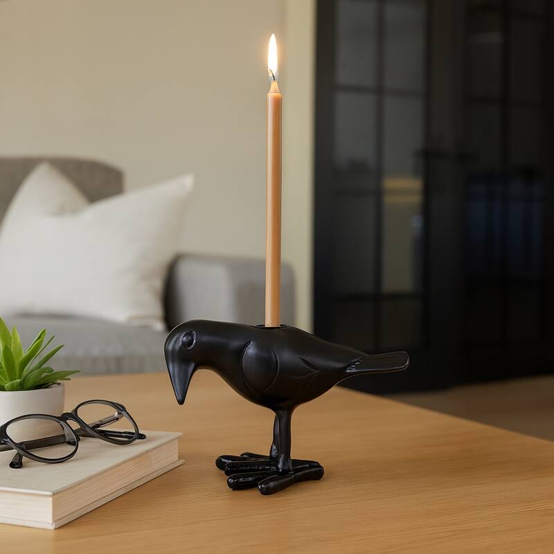 Aluminum Crow-Shaped Taper Candle Holder - Black, 4 in. - 6.0"