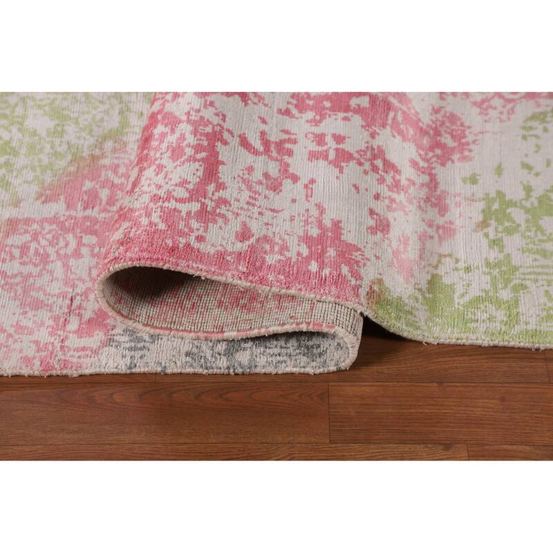 Contemporary Abstract Indian Area Rug Hand-Knotted Wool Carpet - 9'10"x 11'11"