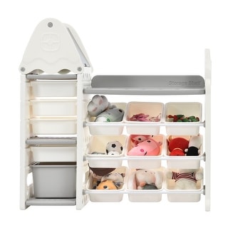 Kids Toy Storage Organizer with 14 Bins, Multi-functional Nursery Organizer Kids Furniture Set Toy Storage Cabinet Unit
