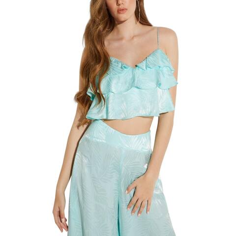Guess Womens Desta Bralette Ruffled Printed - Mint To Be