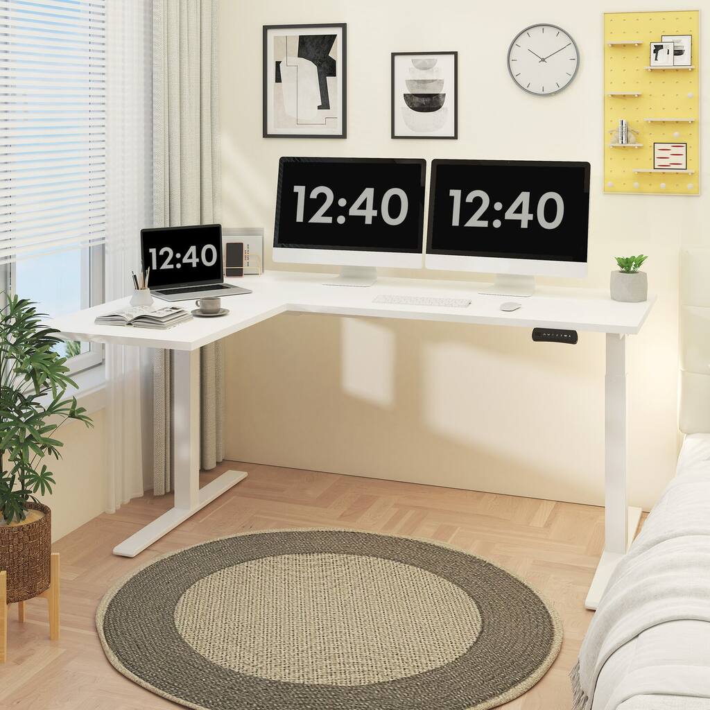 ACTIVESIT 63"/71" Width Dual Motors L-Shaped Computer Desk Home Office Height Adjustable Standing Desk White/Black