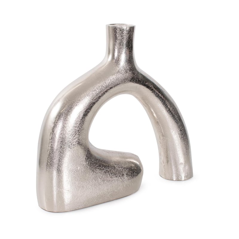 Shirin- Polished Silver Reverse Vase in Cast Aluminum- Short