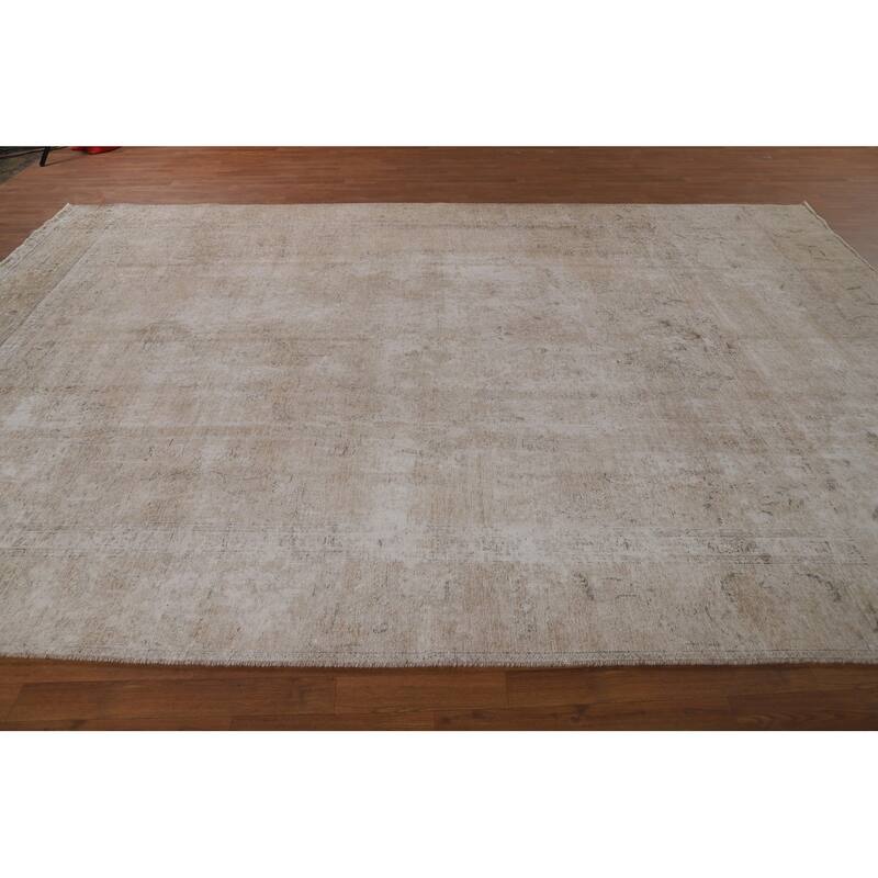 Distressed Tabriz Persian Vintage Rug Hand-Knotted Wool Carpet - 8'11"x 12'9"