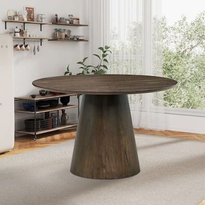 47.24'' Round Modern Style MDF Wood Dining Table for Kitchen, Living Room, Cafe, Stylish Leisure Desk with Sturdy Cylind