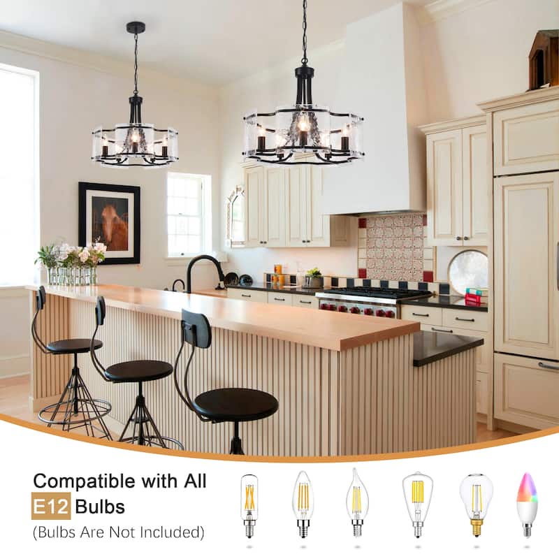 18.9inch modern simple design 5 light pendant with flower metal frame and water ripple glass decorative piece for multiple rooms