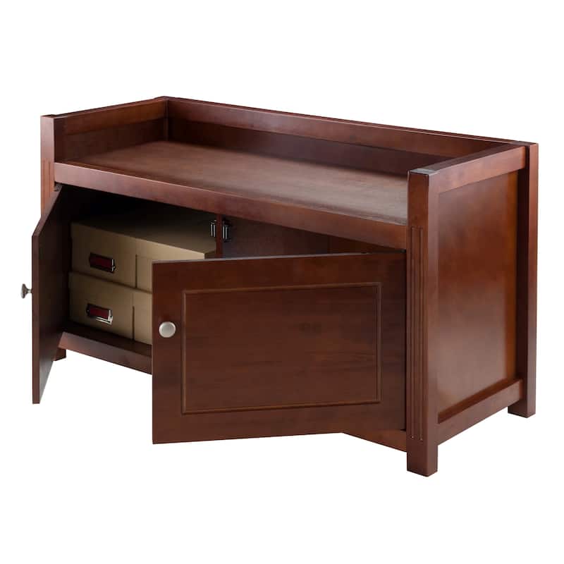 2-Compartment Storage Bench with Seat Cushion - 40" - Walnut Finish