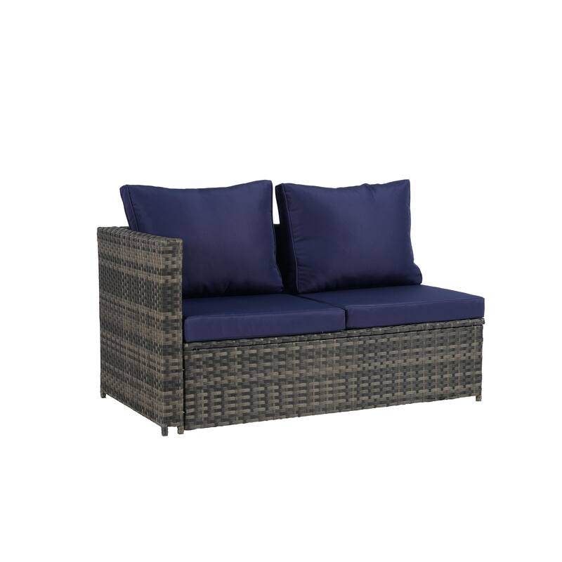 6-Piece Outdoor Patio Rattan Conversation Sectional Sofa Set with Tempered Glass Coffee Table