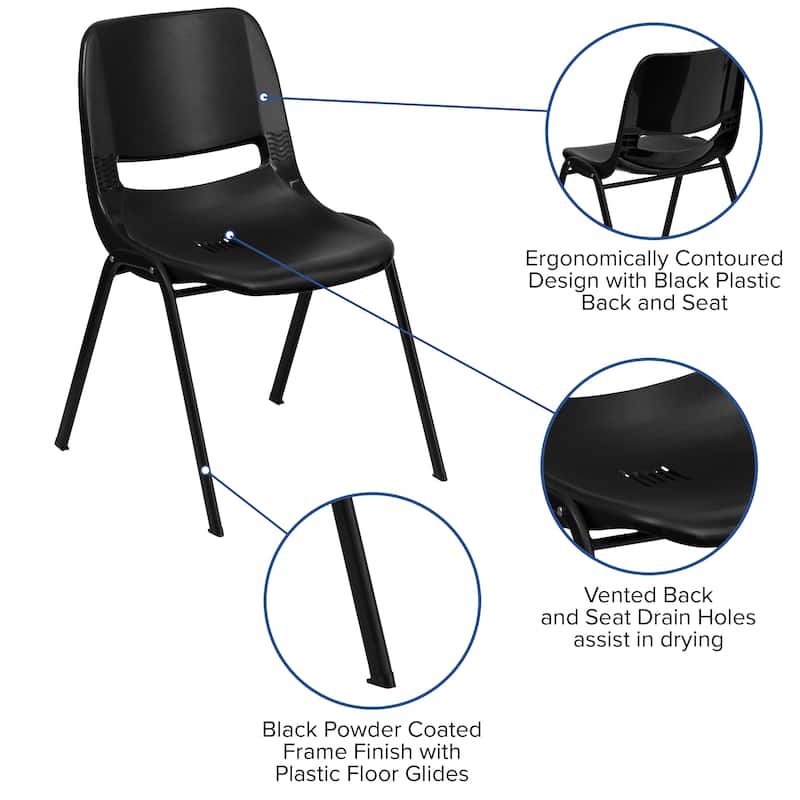 5 Pack 880 lb. Capacity Ergonomic Shell Stack Chair with Metal Frame - 23.5"D x 19.25"W x 32"H