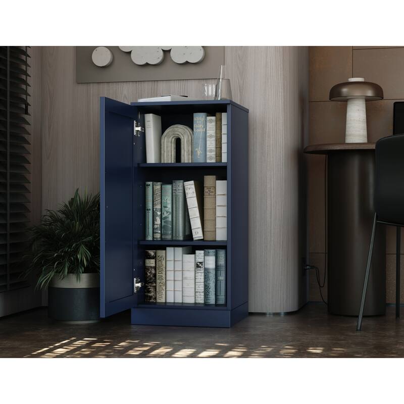 Palace Imports 100% Solid Wood 3-Shelf Bookcase with Shaker Door and Adjustable Shelves - Navy/White