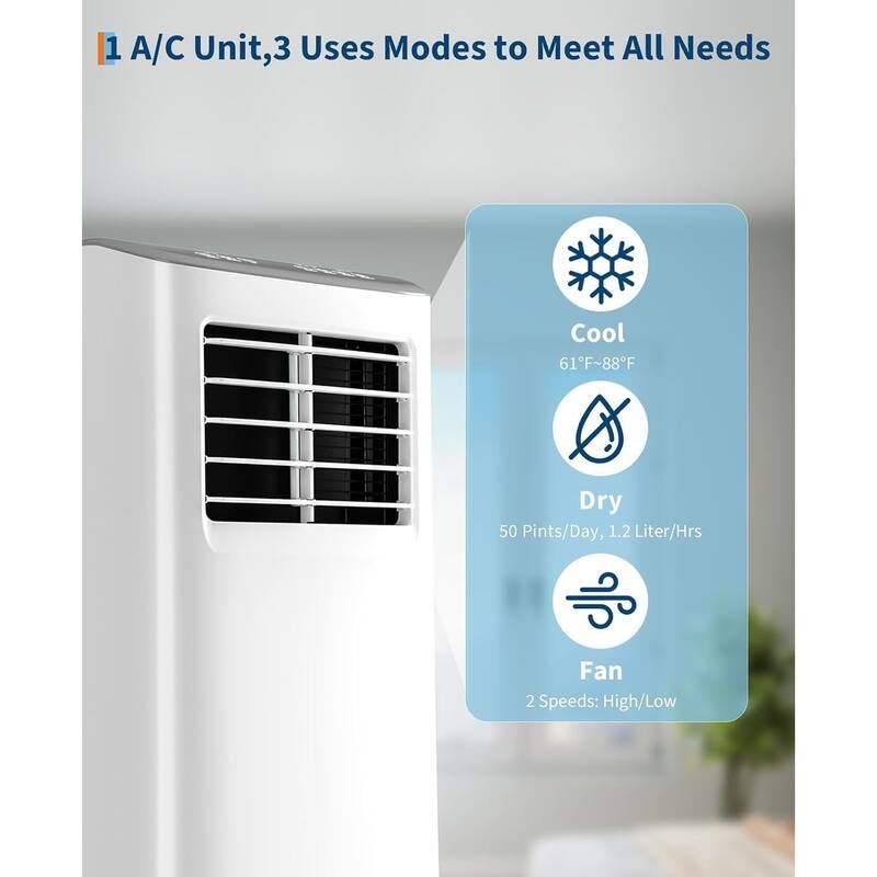 8000 BTU Portable Air Conditioner with Fan & Dehumidifier,Standing Air Conditioner with Remote