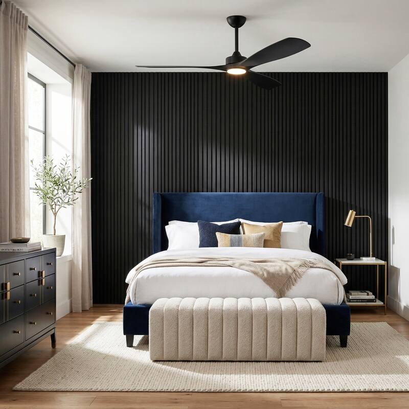 Parrot Uncle 60" Modern Black ABS Propeller Indoor Ceiling Fan with Light and Remote