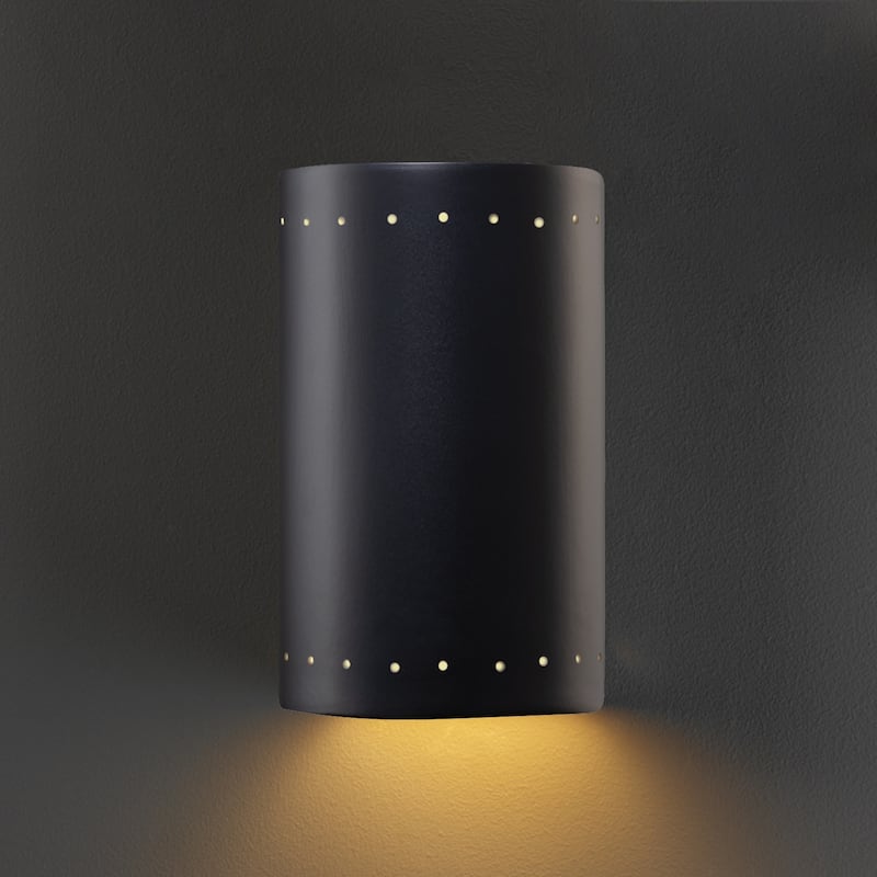 Justice Design Group Ambiance Small Cylinder w/ Perfs Carbon Matte Black Closed Top Wall Sconce