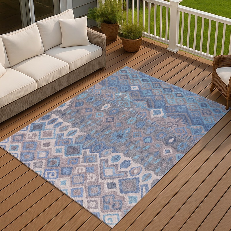 Machine Washable Indoor/ Outdoor Boho Moroccan Chantille Rug - Blue - 3' x 5'