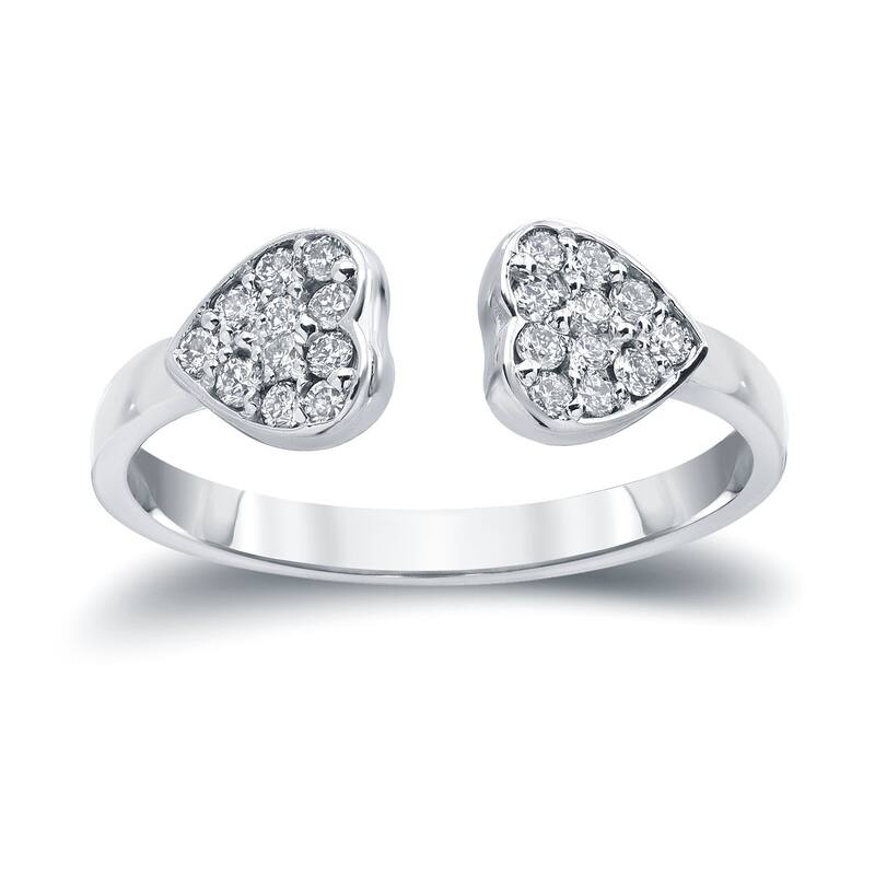 Auriya 14k Gold Stackable Heart Open Diamond Ring 1/5ct TW - White - 4