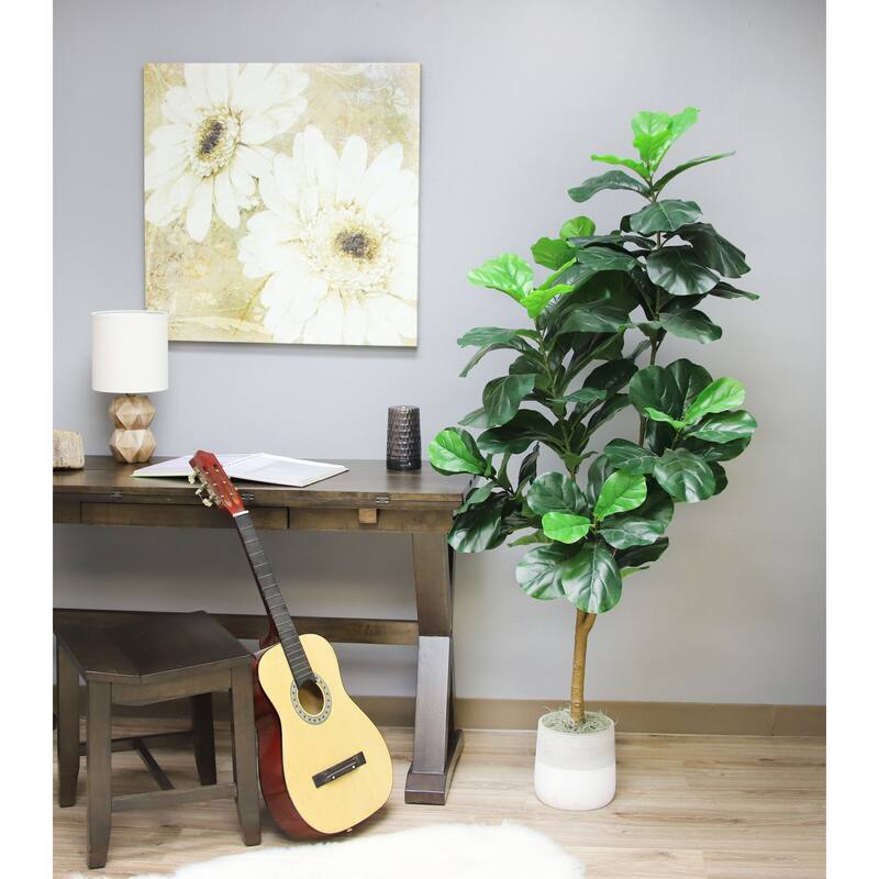 The Mod Greenhouse Faux Green Fiddle Leaf Tree in a Black Matte Planter Pot - 66