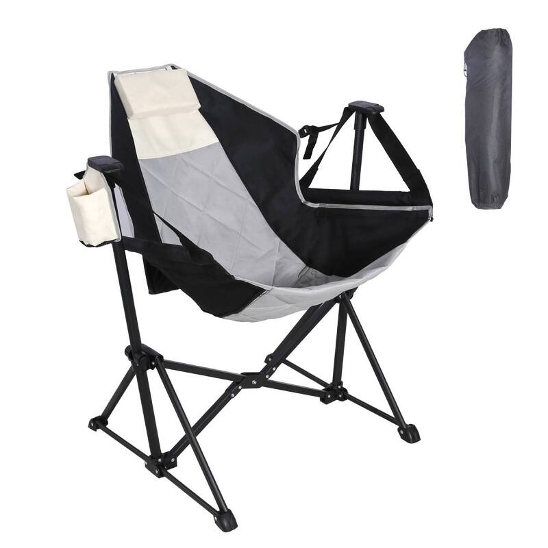 Hammock Camping Chair, Swinging Portable Folding Camp Chairs - N/A - Black+White