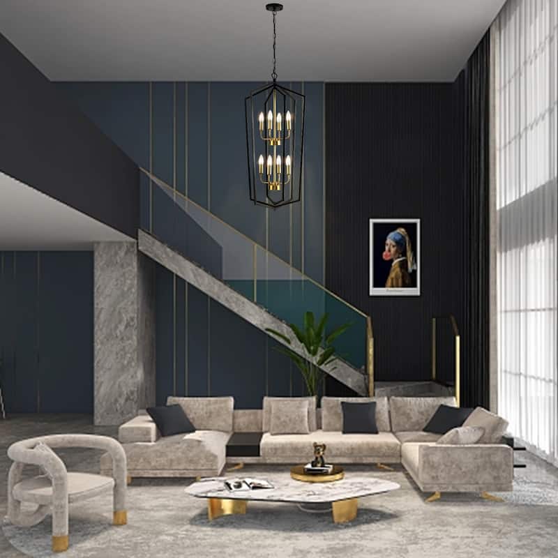 8-Lights Lantern Metal Black Chandelier Kitchen Pendant Lamp