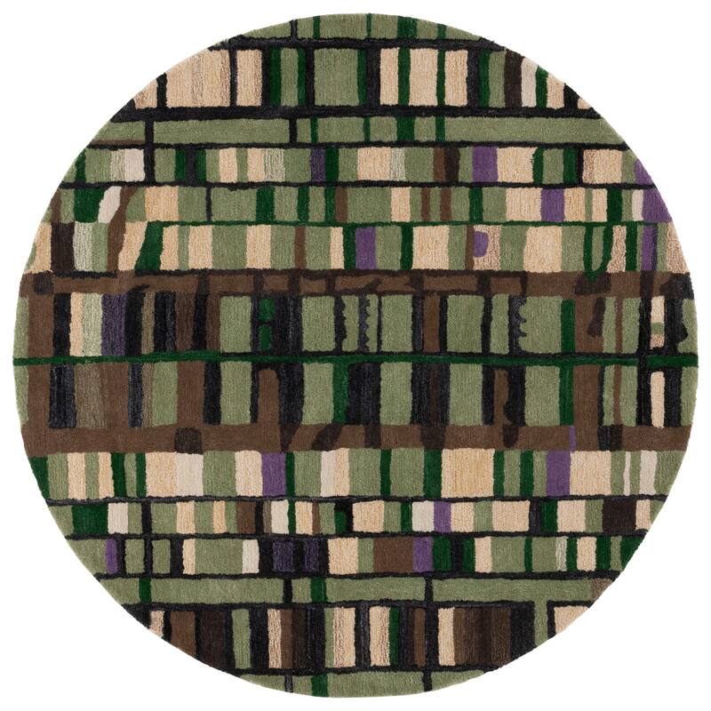 SAFAVIEH Handmade Rodeo Natusuko Drive Modern Contemporary Wool Rug - 6' Round - Green/Purple