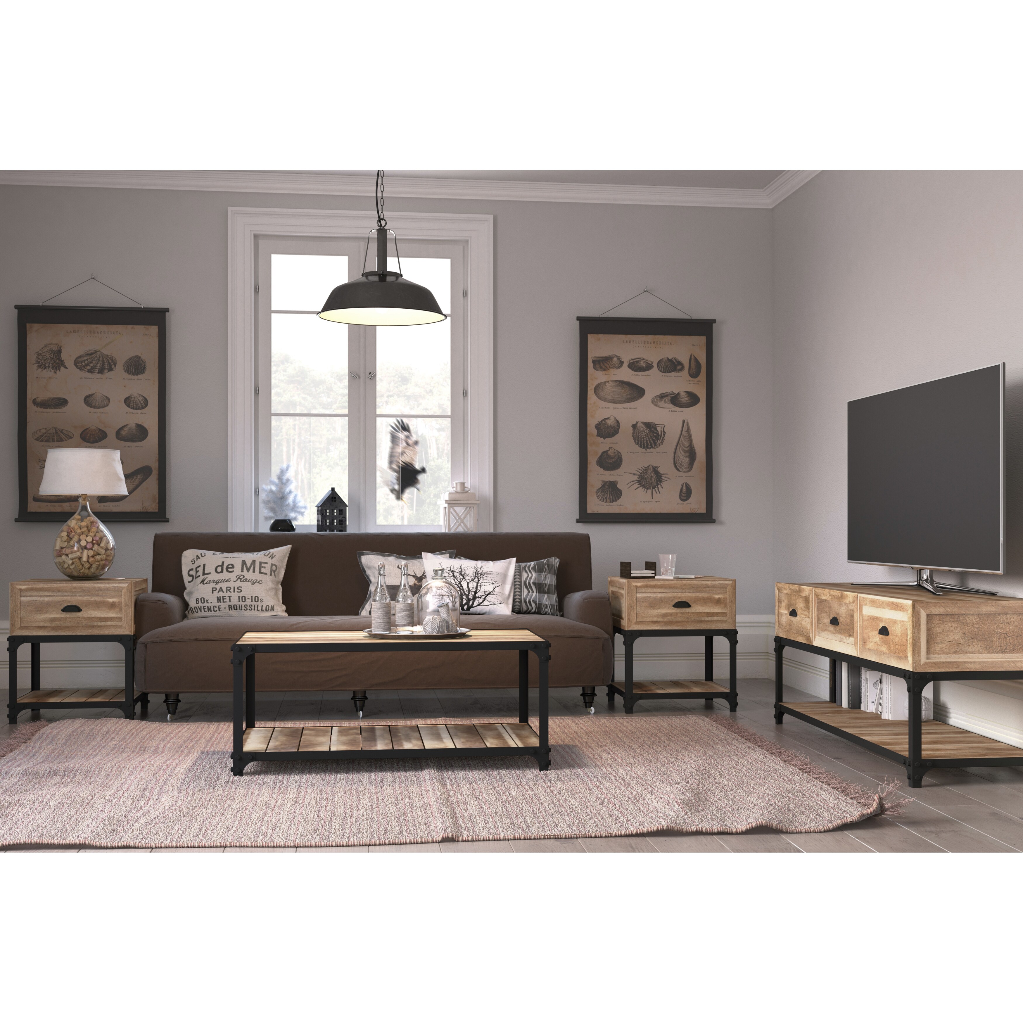Industrial Farmhouse Brown Weathered Oak Coffee Table On Sale Overstock 32460522