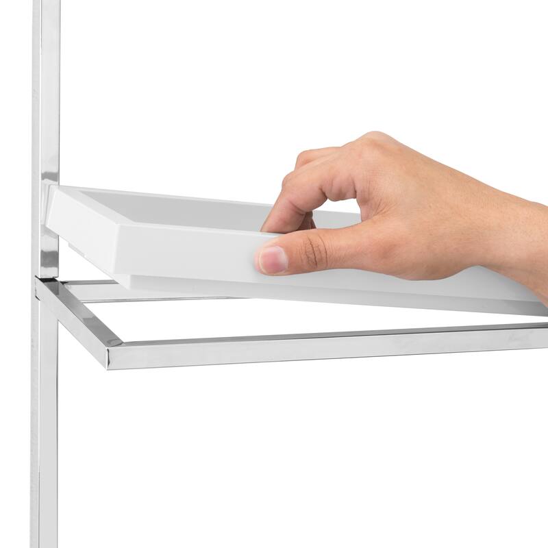 Wall Mount 3-Tier White and Chrome Bathroom Shelf with Towel Bar