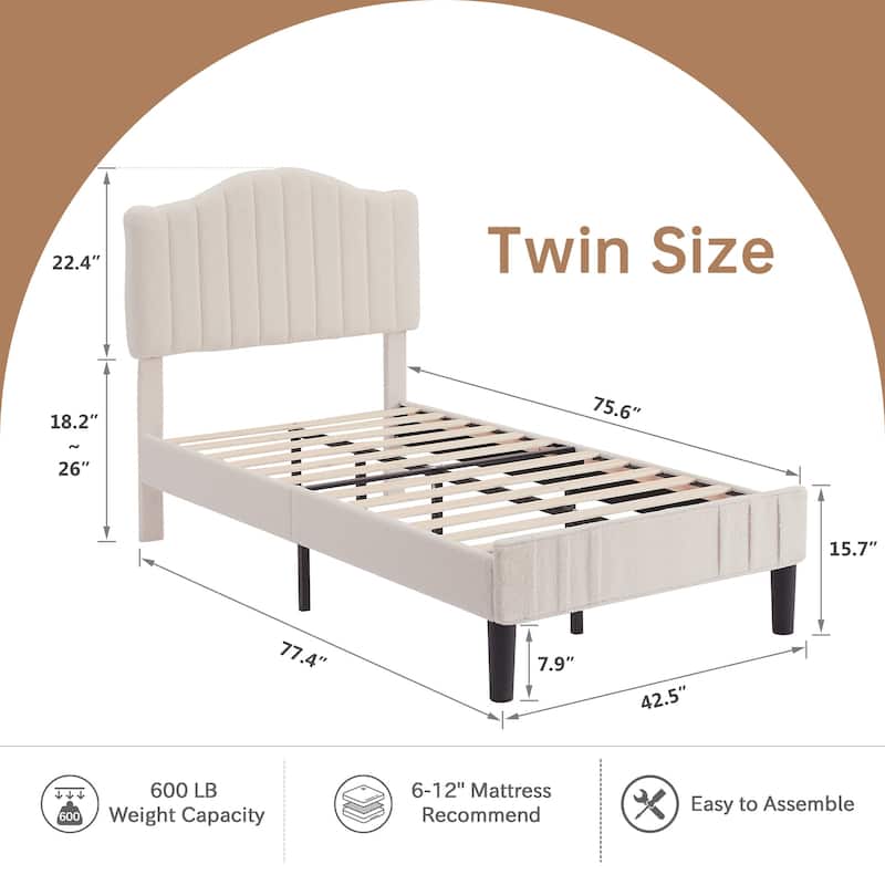 VECELO Height Adjustable Upholstered Kids Bed Frame,Twin Size Bed Set of 2