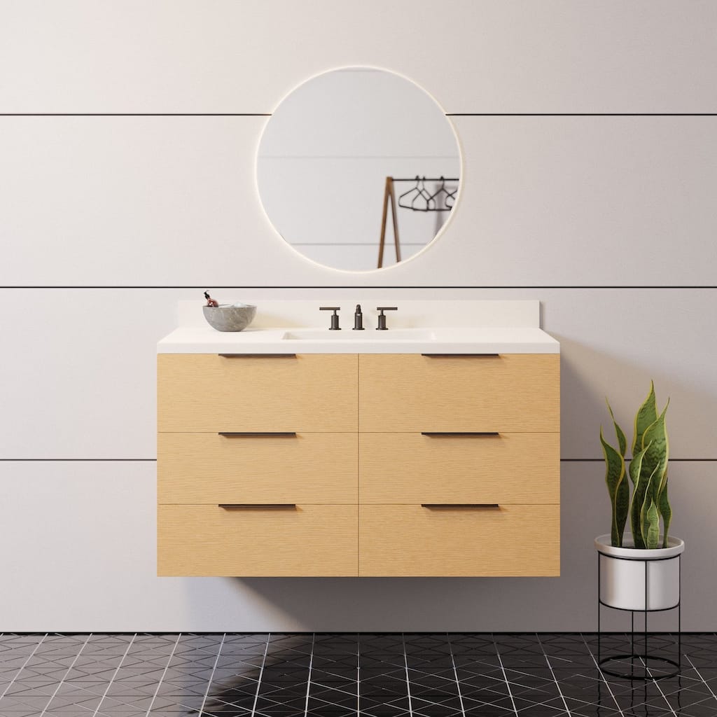 KitchenBathCollection Oslo 42" Floating Wall-Mounted Bathroom Vanity with Matte White Top