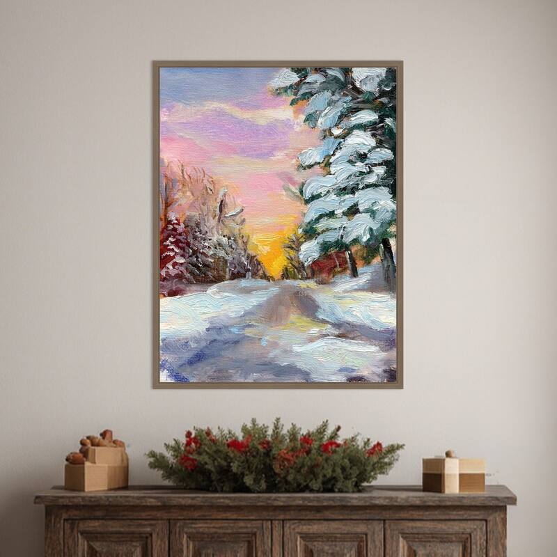 Sunset in Winter by Sandra Iafrate Framed Canvas Wall Art Print - Sylvie Dark Gold