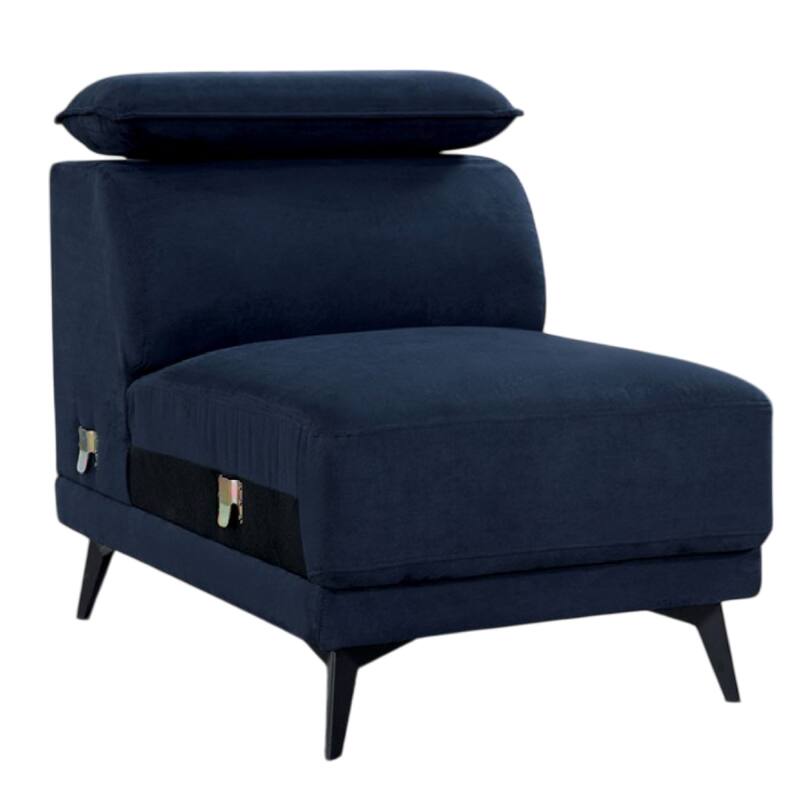 Panie Modular Armless Lounge Chair, Adjustable Headrest, Navy Blue Fabric