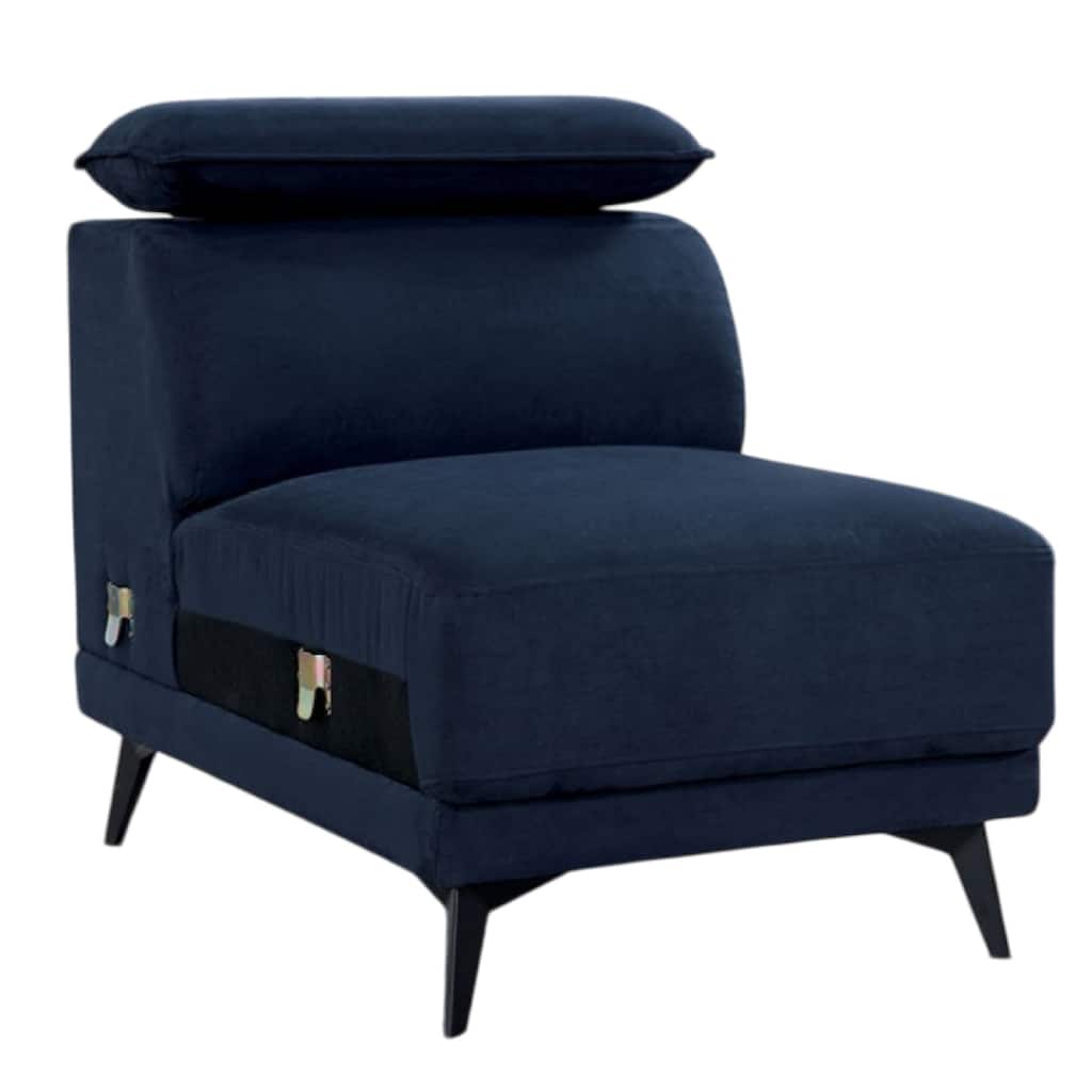 Panie Modular Armless Lounge Chair, Adjustable Headrest, Navy Blue Fabric
