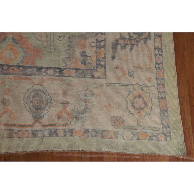 Hand Knotted Oriental 100% Wool Carpet Transitional All-Over Green Oushak Area Rug - 13' 9'' X 10' 4''
