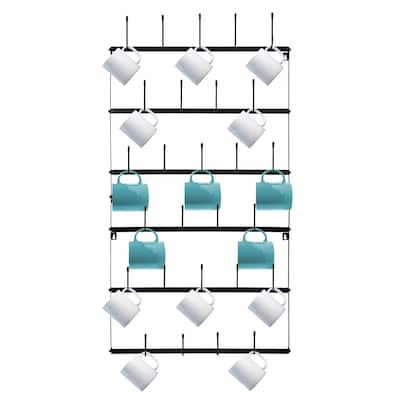 Sorbus Mug Rack Cup Holder - Wall Mounted Home Storages with 6-Tier Display Organizer – Holds 27 Mugs – Black Metal (Large)