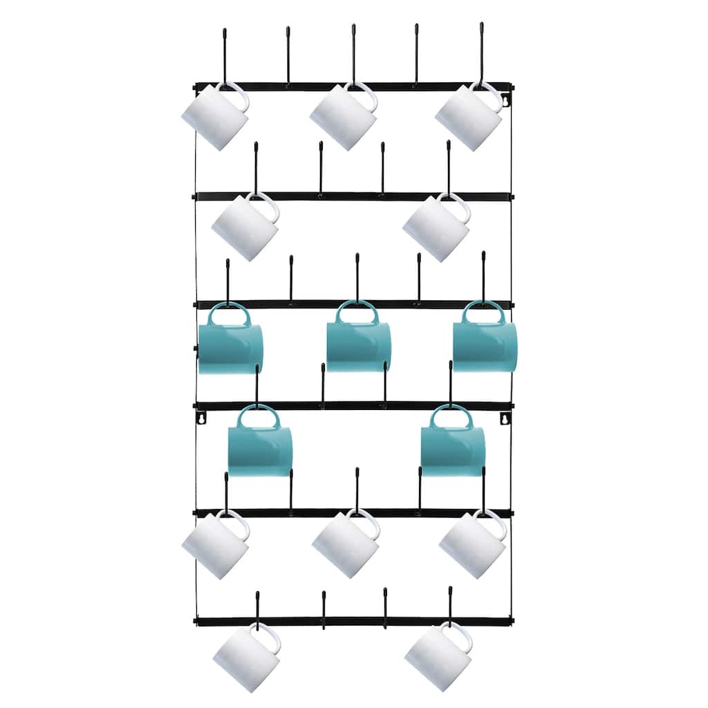 Sorbus Mug Rack Cup Holder - Wall Mounted Home Storages with 6-Tier Display Organizer – Holds 27 Mugs – Black Metal (Large)