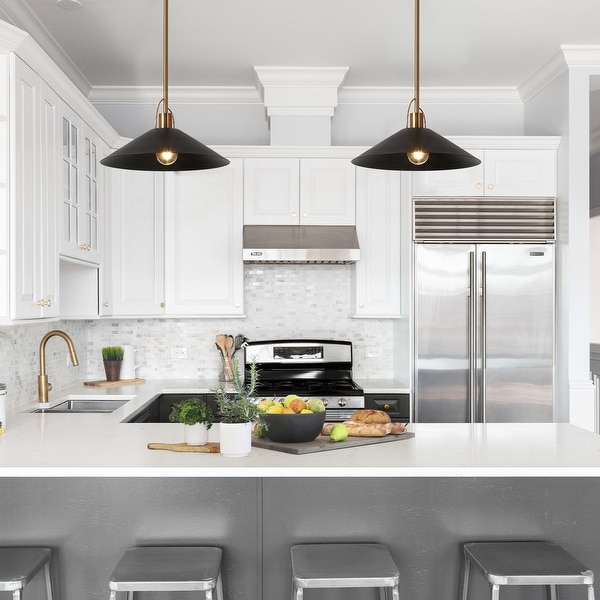 Modern Farmhouse 1 Light Pendant Light 14 IN Black White Lights for Kitchen Island Dining Room On Sale Bed Bath Beyond 39054515