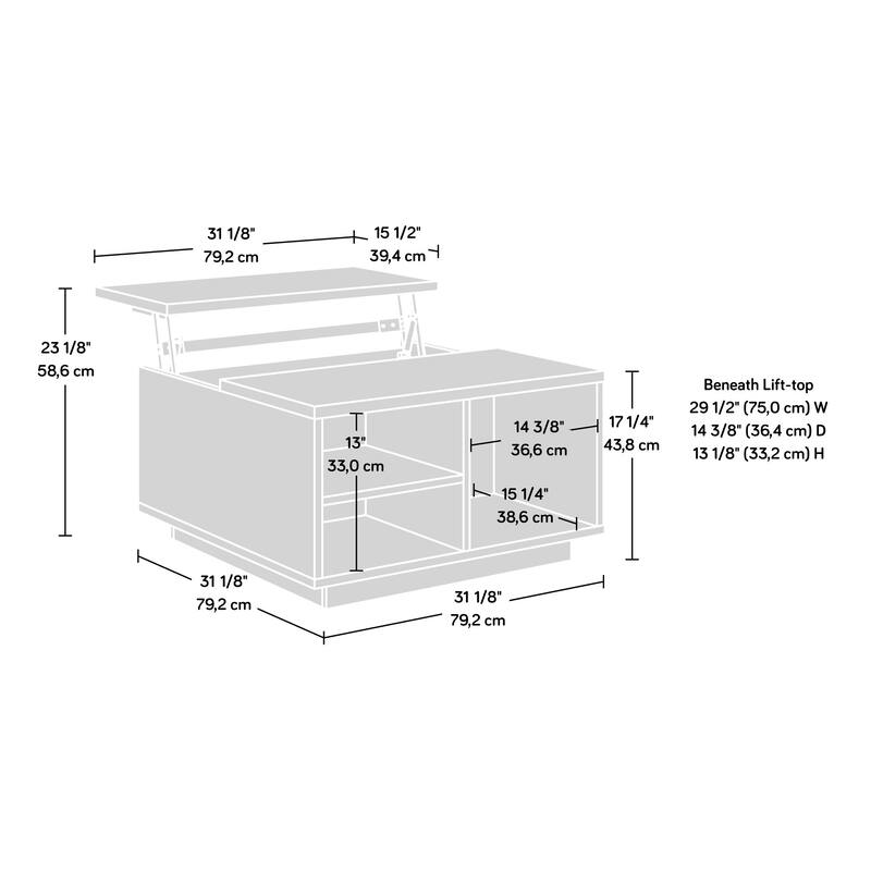 Wood Lift-Top Coffee Table with Concealed Storage, Brown - 31.18" L x 31.18" W x 17.24" H