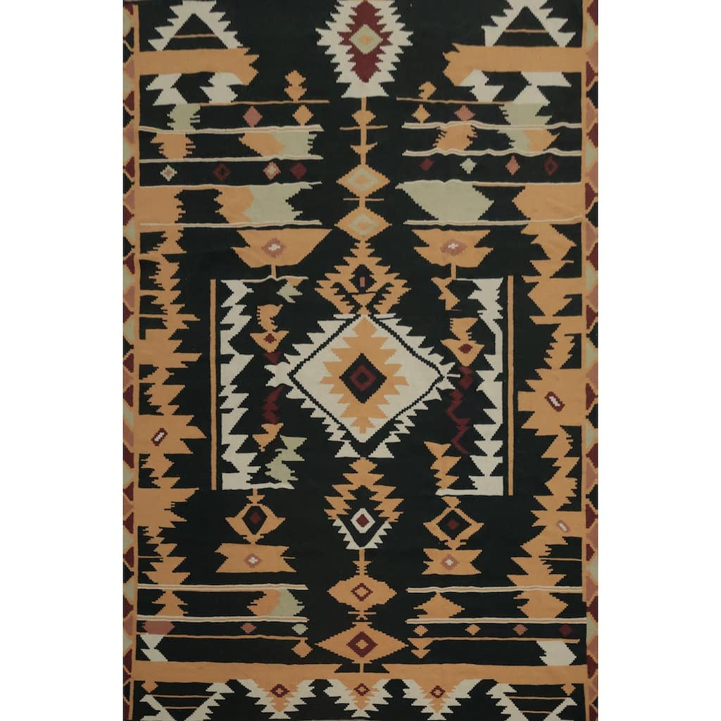 Hand Woven Oriental 100% Wool Carpet Southwestern Tribal Black Kilim Area Rug - 13' 1'' X 9' 10''
