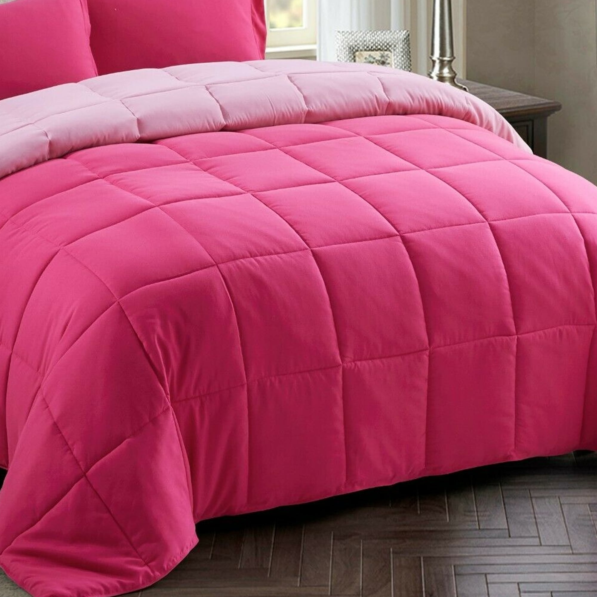 Down Alternative Comforter Set PCS with Shams Queen Pink Bed
