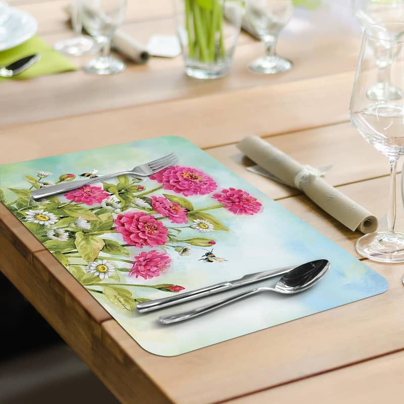 Graceful Nature 4 Pack Reversible Easy Care Flexible Plastic Placemats Made in The USA BPA Free Easily Wipes Clean
