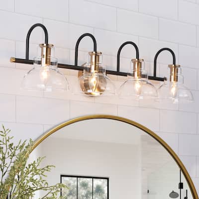 Modern Linear 4-Light Black Gold Bathroom Vanity Light Glass Wall Sconces - 29" L x 7.5" W x 8" H