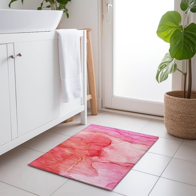 Machine Washable Indoor/ Outdoor Abstract Chantille Rug - Pink - 1'8" x 2'6"