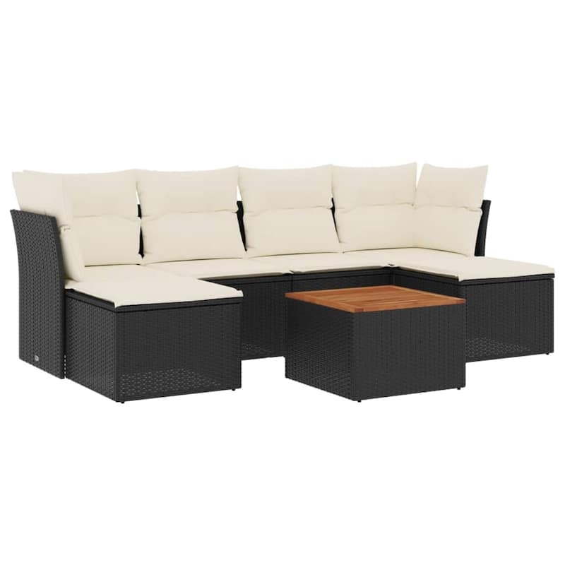 vidaXL Patio Sofa Set with Cushions Outdoor Furniture 7 Piece Poly Rattan - 24.4 x 24.4 x 27.2